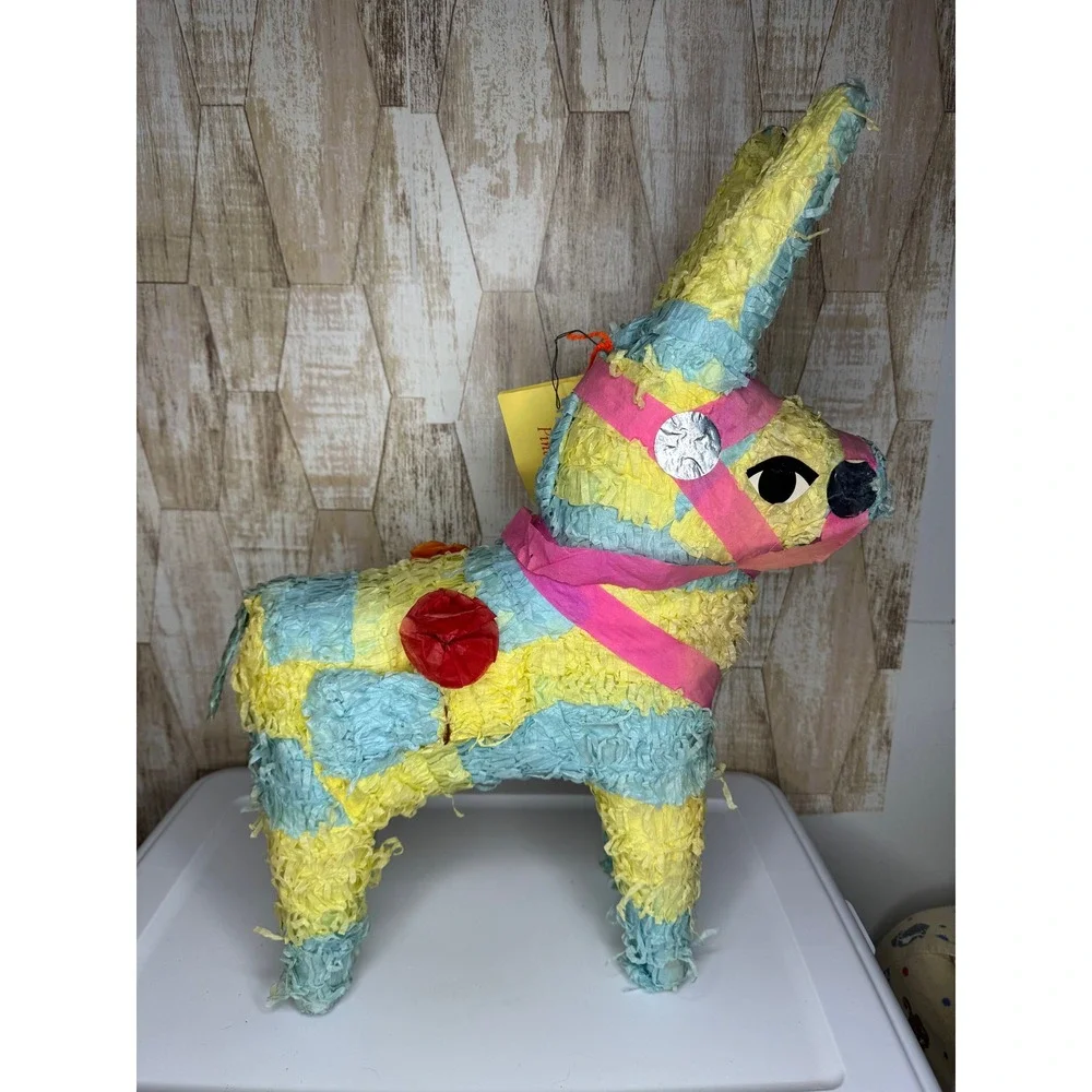 Vintage La Sorpresa Imports Donkey Piñata Blue Yellow Pink Mexico NWT